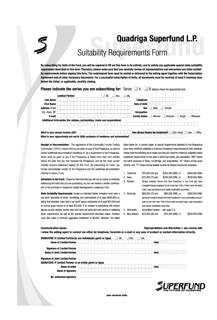 (SUITABILITY REQUIREMENTS FORM)